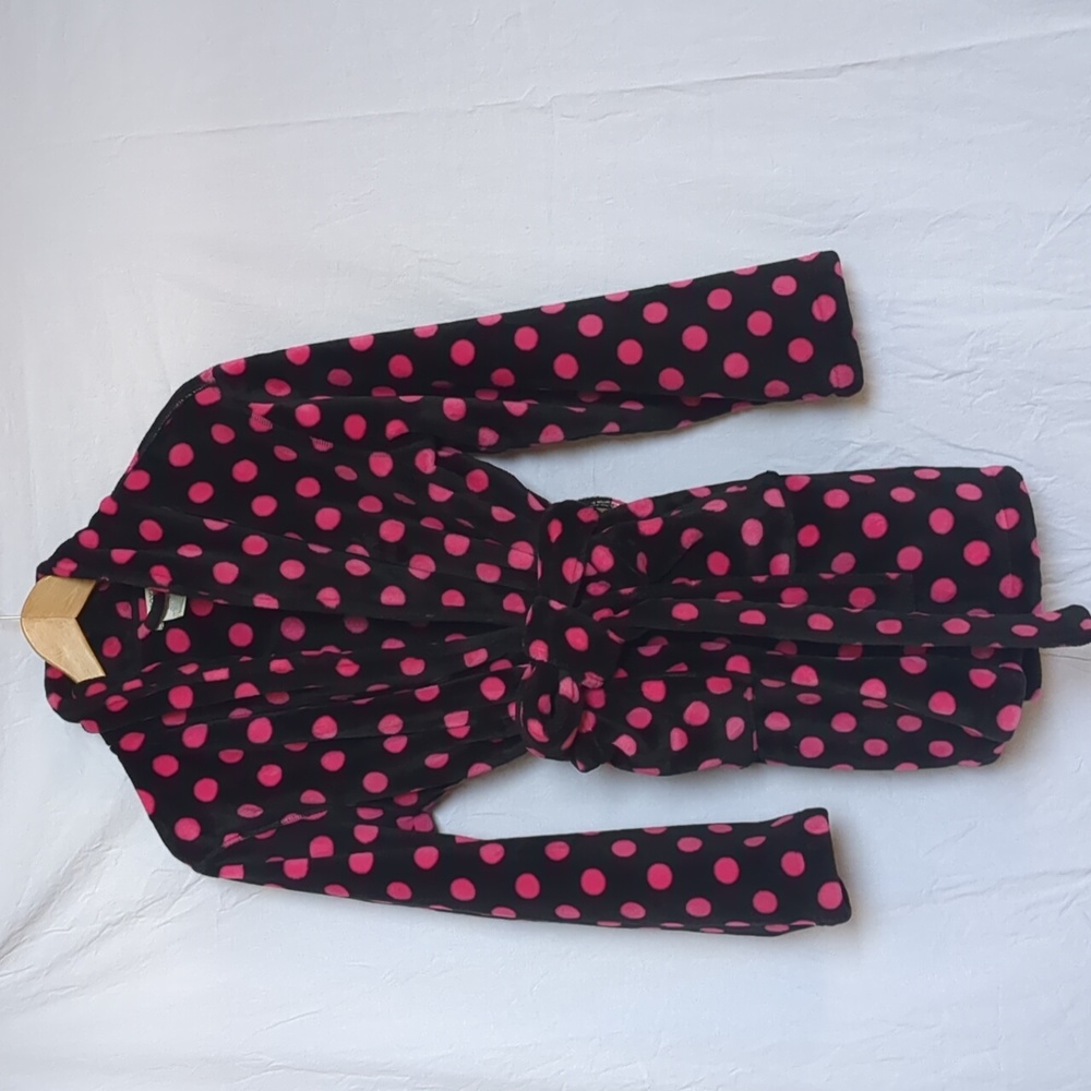 Joe Boxer robe housecoat black with pink polka dots small